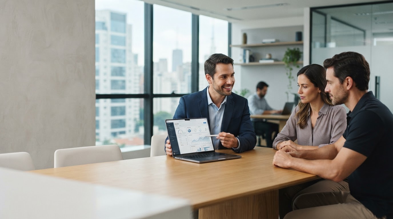 NEXORA FINANCIAL - equipe de análise de dados financeiros em ambiente corporativo